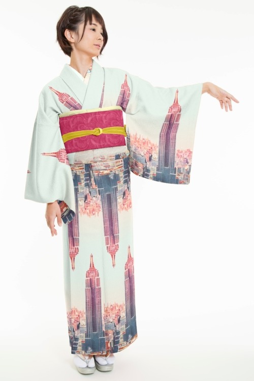 tanuki-kimono - NYC themed kimono outfit, by Kimonotte factory
