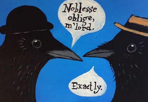 Jeeves and Wooster crows, acrylic painting on cardboard