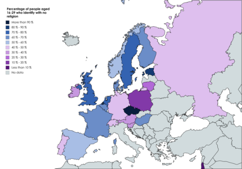 mapsontheweb:Percentage of 16-29 year old Europeans who...