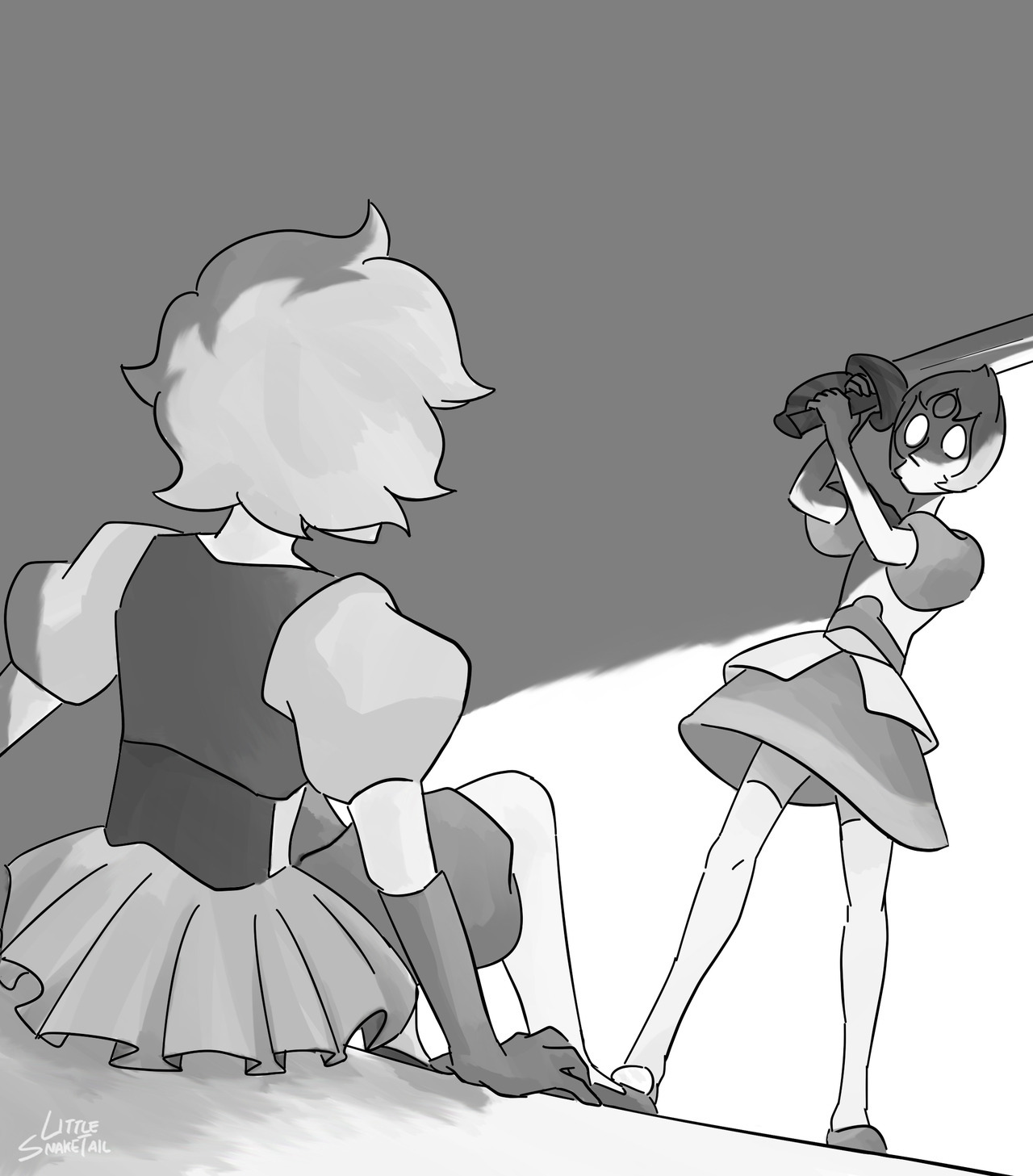 “P…Pearl?” —- I’m not jumping to conclusions (Pearl may as well be taking out that sword just to polish it or mow the lawn or something), but it’s still a fun idea and was interesting to draw. Now...