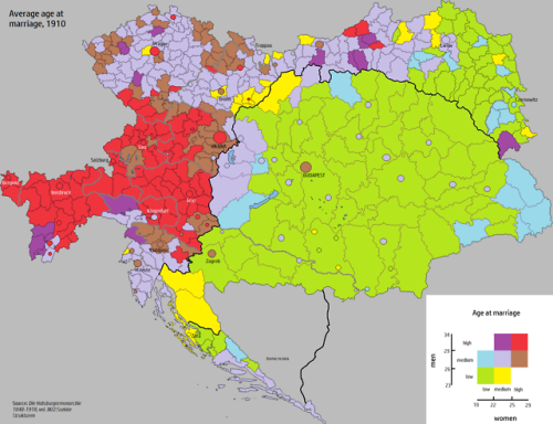 mapsontheweb:Age at marriage in Austria-Hungary, 1910.
