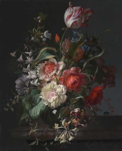 laclefdescoeurs:Flowers in a Glass Vase with a Tulip, 1716,...