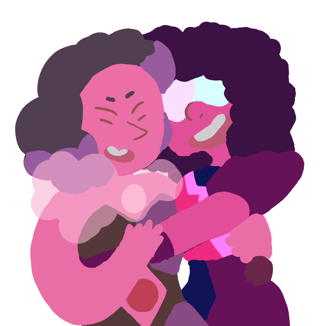 Garnet and Rhodonite! I can’t wait until the Off-Colors come to Earth so I can see Garnet’s reaction to her and Fluorite! Drawing’s lineless because the lineart looked bad every time I did it. Oh...
