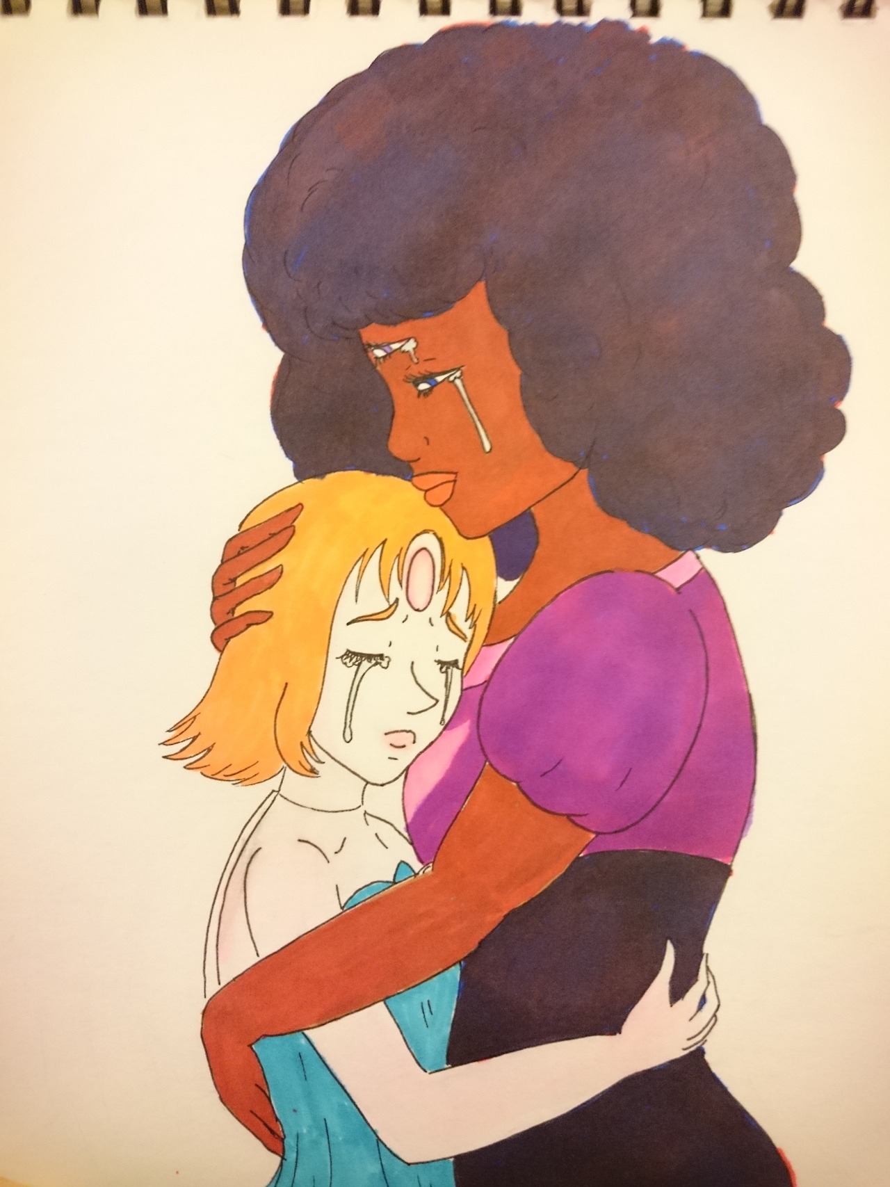 Hug Inktober day 3 I think that Pearl would have run to Garnet once Rose had given up her form or whatever