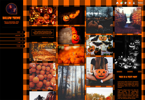 Hallow ThemeFeatures - Orange and black plaid backgroundSidebar...