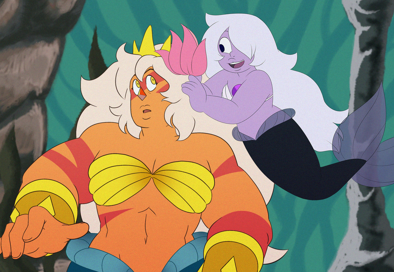 Here’s a collab @missgreeneyart and I did for the Mermaid AU before we got sidetracked with other things. She drew Amethyst, I drew Jasper!