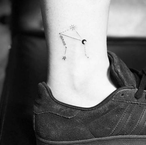 By Jay Shin, done at Black Fish Tattoo, Manhattan.... fine line;jayshin;small;astronomy;line art;tiny;ankle;constellation;ifttt;little;libra constellation