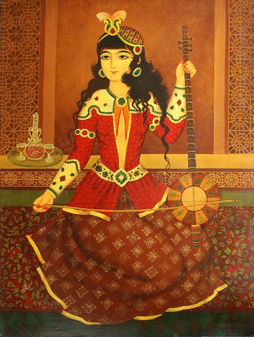 iseo58 - Antique Persian Qajar Oil painting on canvas Circa 1900