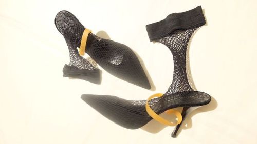 lacollectionneuse - fishnet heels with industrial rubber strap •...