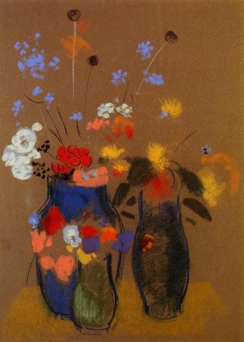 artist-redon - Three Vases of Flowers, Odilon RedonSize - 53x72...