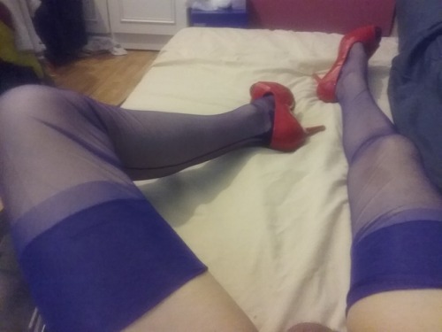 Blue dark back seam heel stocking sexy xx