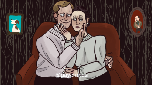 gaycranes - a commission of niles and lilith sitting for A Very...