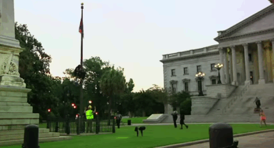 Gif of Bree Newsome climbing pole to remove Confederate flag then being arrested on the ground