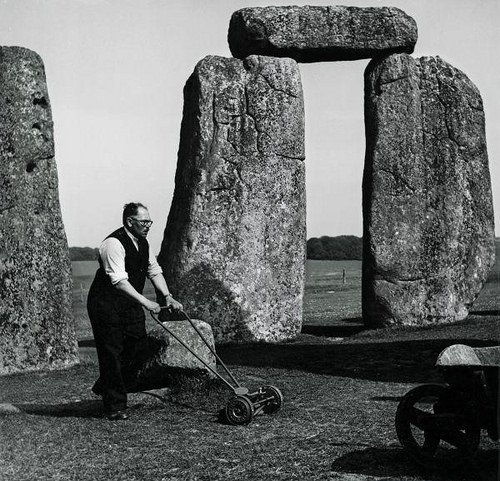 themaninthegreenshirt - Cutting the grass at Stonehenge, 1955