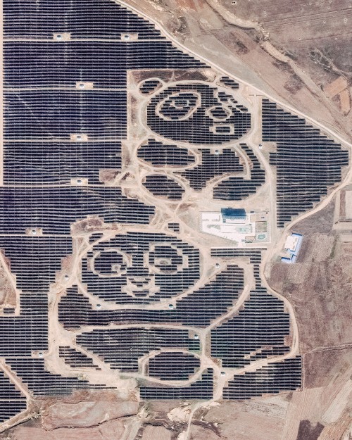 dailyoverview - Two pandas are formed by solar panels at the...