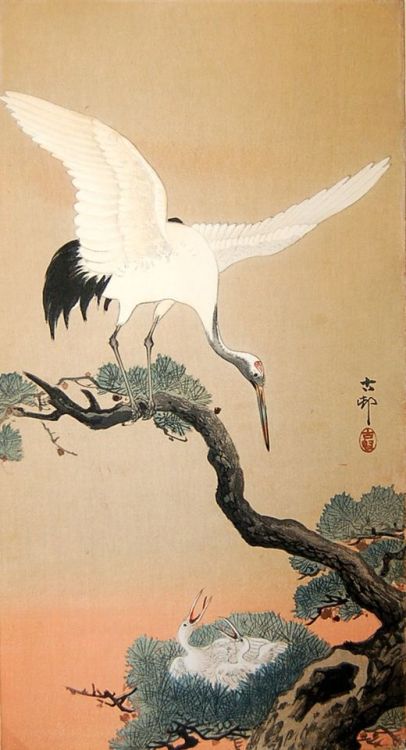 heartbeat-of-leafy-limbs - OHARA KOSON Crane with Nestlings in...