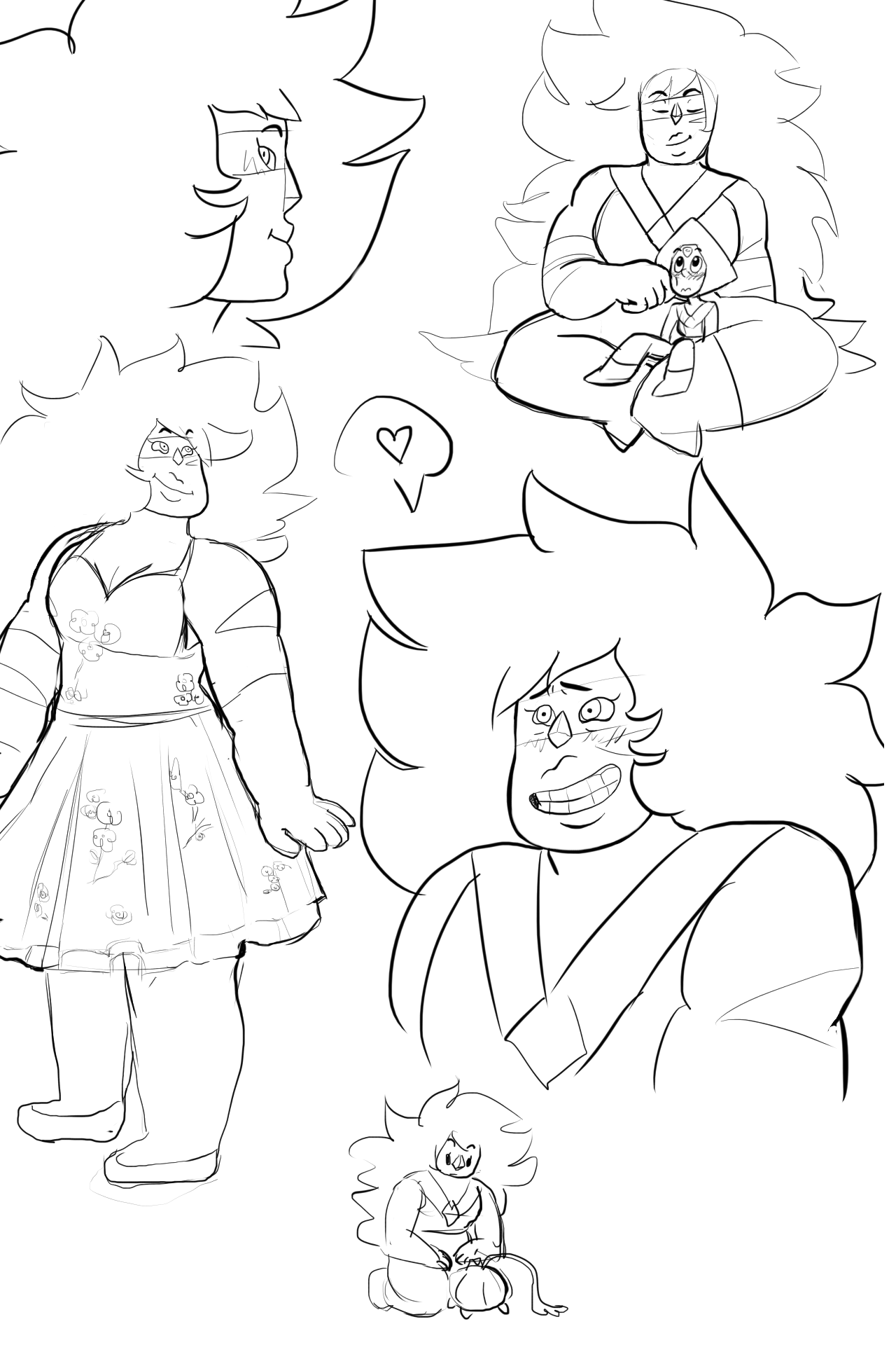 some happy jaspers for warmup, and a bonus jaspidot doodle in the top right hehe i’ll probably line/color some of these eventually