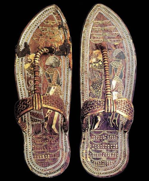 grandegyptianmuseum - King Tutankhamun’s sandals (gold and...