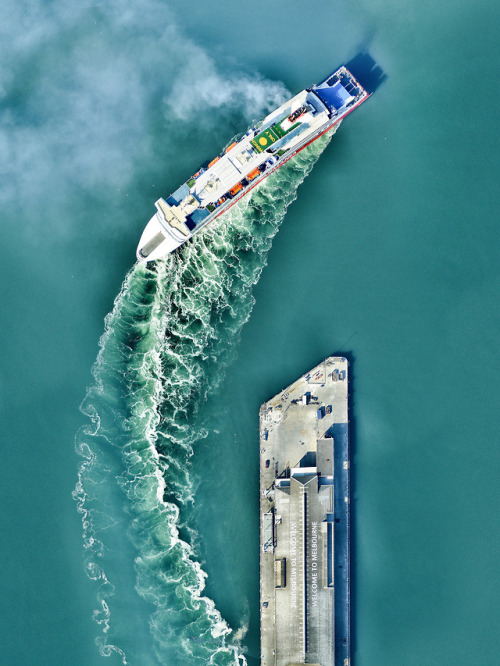 dailyoverview:The MS Spirit of Tasmania backs away from a pier...