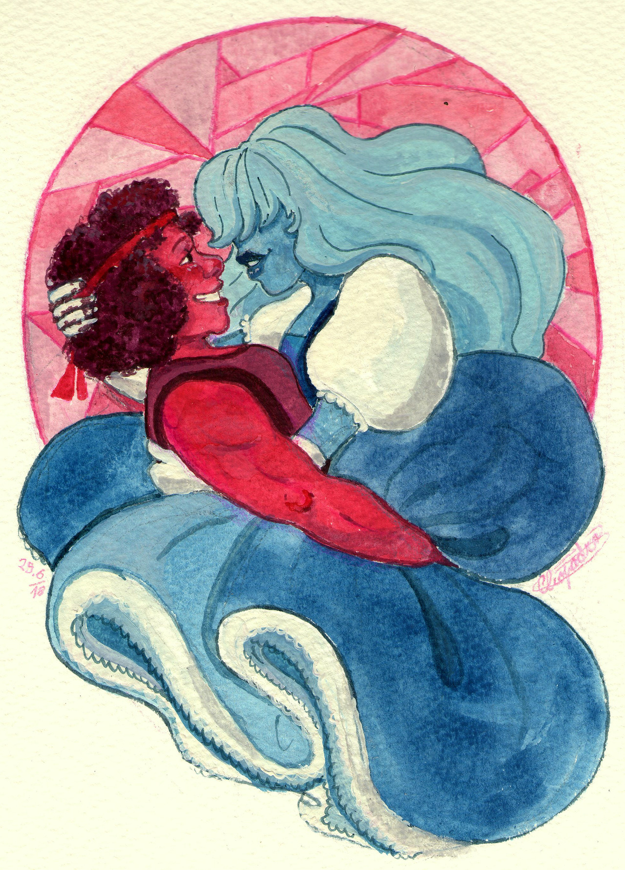 A little gouache test of Ruby and Sapphire 💕