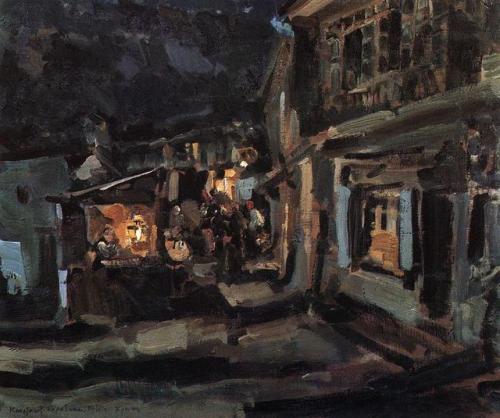 konstantin-korovin - Tatar street in Yalta. Night., 1910,...