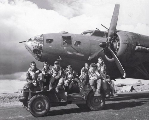 planesawesome - Air crew posing on Jeep in front of B-17F ‘Our...