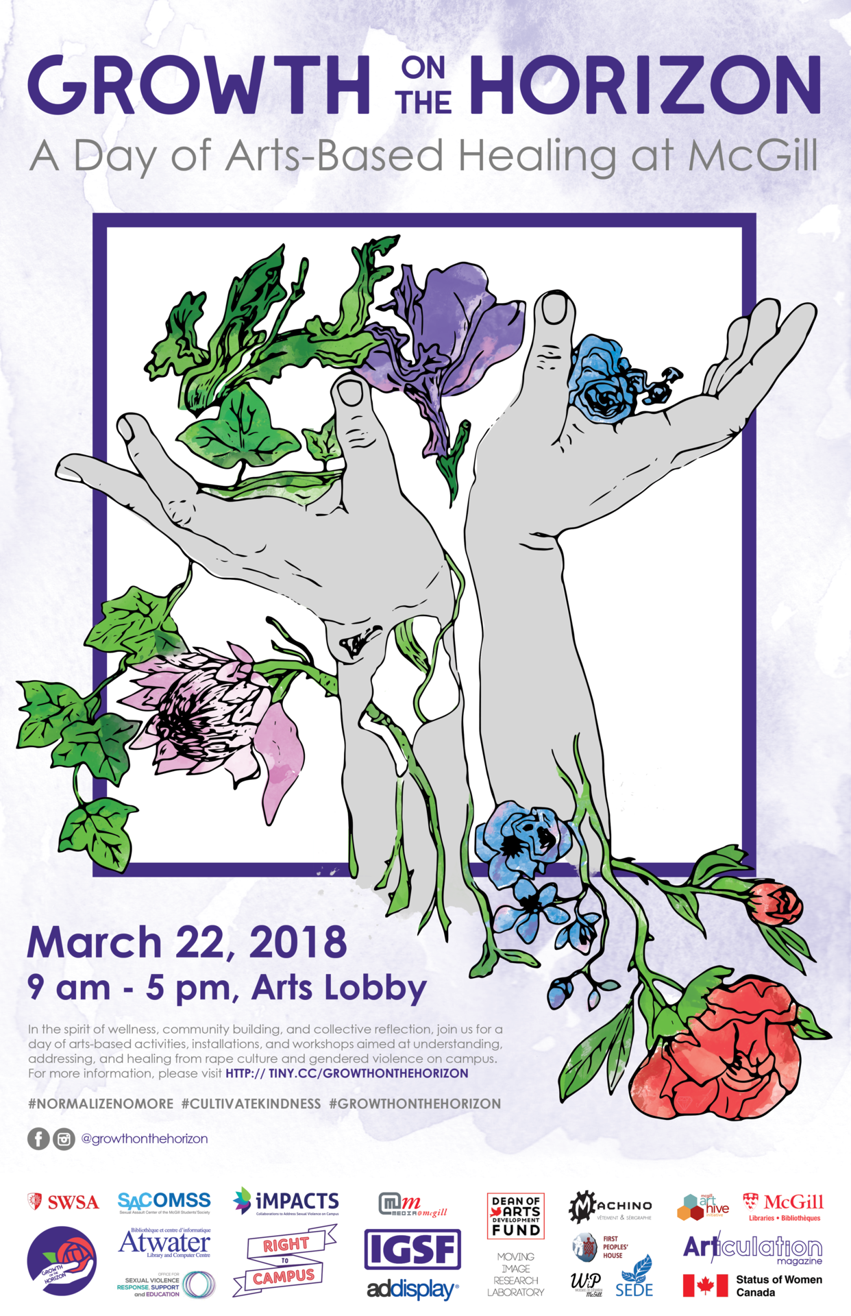In the spirit of wellness, community building, and collective reflection, join us for a student-initiated, arts-based event aimed at understanding, addressing, and healing from rape culture and gendered violence on campus.Growth on the Horizon will...