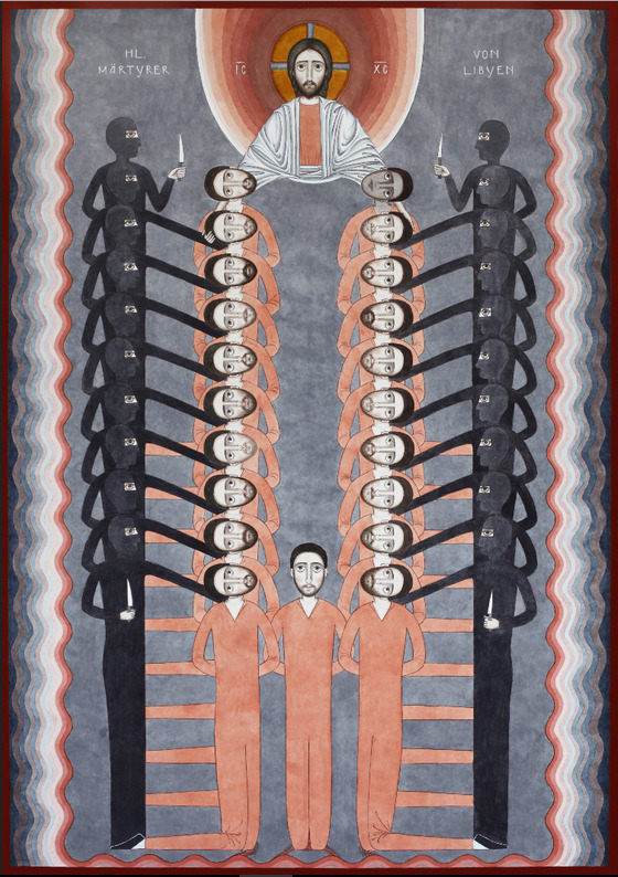 globalchristendom:
“The Holy Martyrs of Libya by Nikola Saric, a Serbian artist in Germany. The modern icon depicts the beheading of 21 Christians in Libya at the hands of ISIS.
”
