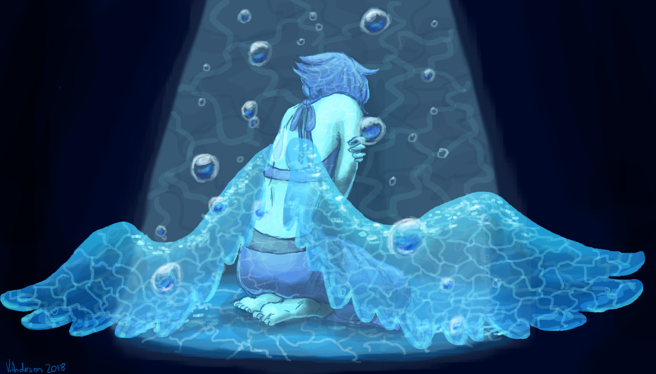 Day 215 of the 2018 365 art challenge. Wanted to try some pose practices, this pose seemed to fit Lapis and I’ve been wanting to draw her for a while, so here we are! Doing those water wings was quite...