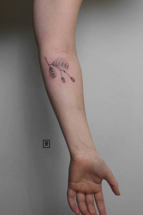 By Meester Prikkebeen, done at The Ink Society, Utrecht.... small;leaf;tiny;elske;hand poked;ifttt;little;nature;inner forearm;medium size