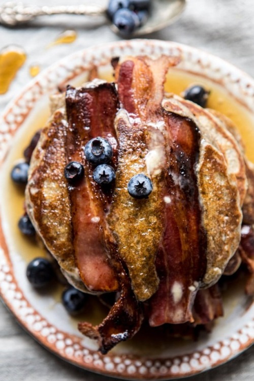 sweetoothgirl - rye bacon pancakes with blueberries