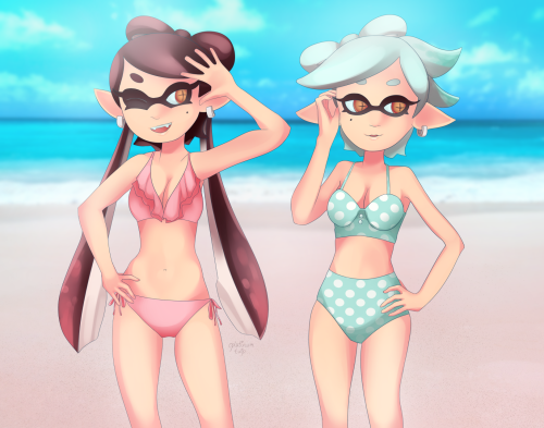 squid sisters going to the beach before splatfest!!! ☀️