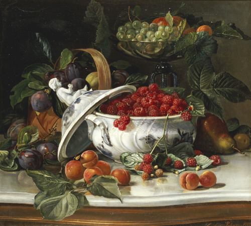 rubenista:Sophus Pedersen, Plums, Grapes And Raspberries In A...