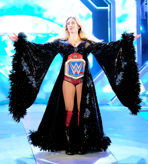 Charlotte Flair makes her entrance at WWE’s Friday Night...