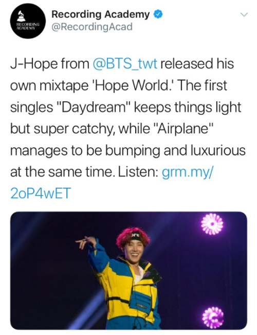 mimibtsghost - Y'ALL EVEN THE GRAMMYS ARE INTO JHOPE’S MIXTAPE