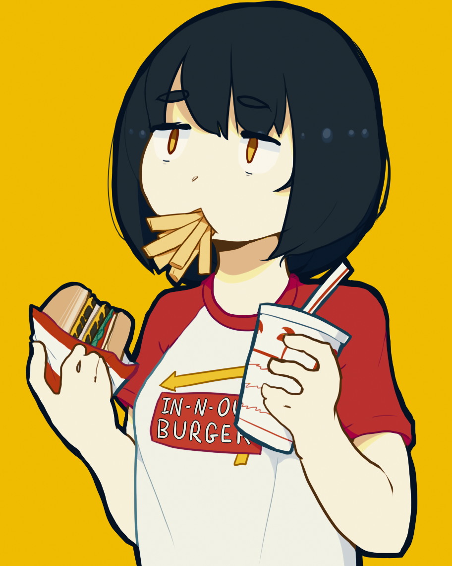 AI Image Generator Rika Furudue eating a burger