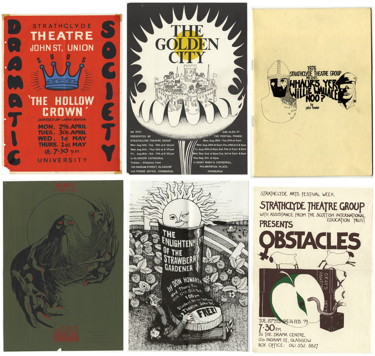 Posters of the Strathclyde Theatre Group performances