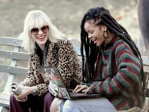 blairwitchz - Rihanna and Cate Blanchett at the Ocean’s 8 set.