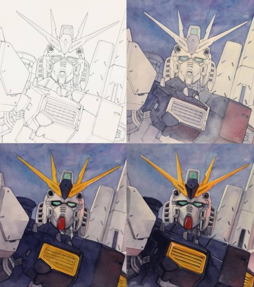 hectortrunnec - Nu Gundam step by step #gundam #watercolor...