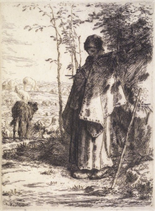 artist-millet:The Large ShepherdessMedium: etching,paper