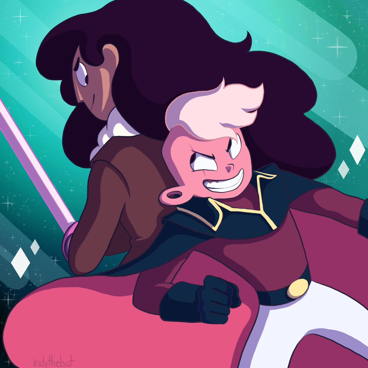 My two faves!! In space!!! 😁✨ (I made this like a month ago that’s why there’s some inconsistencies, like Stevonnie’s hair is long and Lars doesn’t have his plugs but oh well)