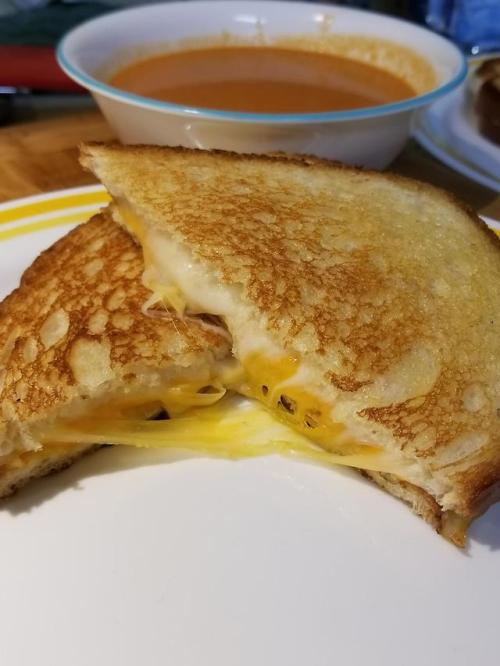 grilledcheesechirps - Classic sandwich and soup combo. Mozzarella...