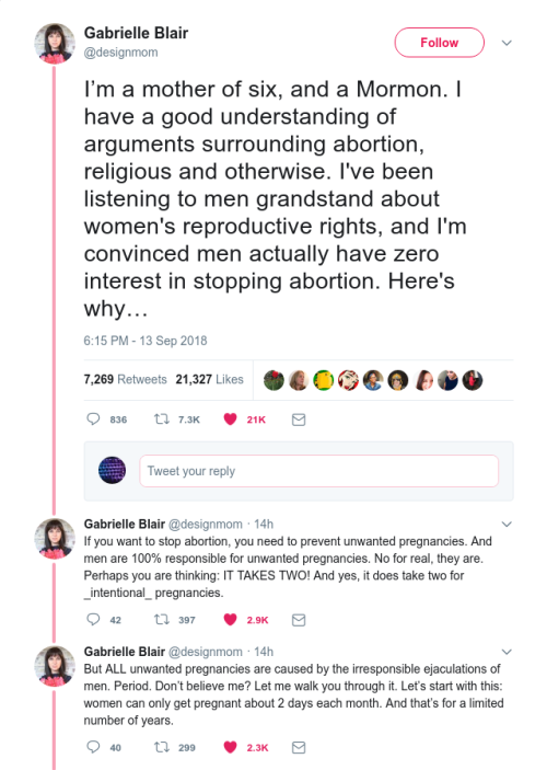 Thread on abortion. Men bear no responsibility. Women are...
