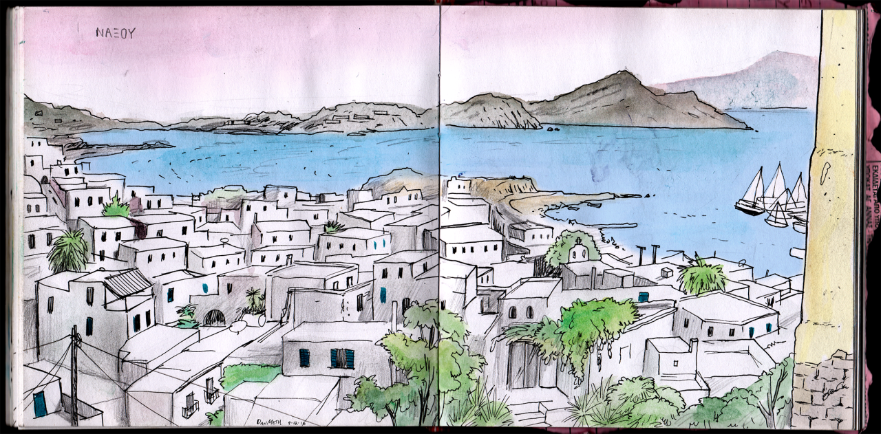 danmeth: “ Naxos, Greece Drawn from an amazing cafe on the balcony of a castle. ”