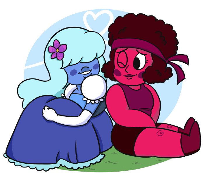 An art trade for @mad-rad-n-sad ! It was fun drawing Ruby and Sapphire again! I hope you like it!