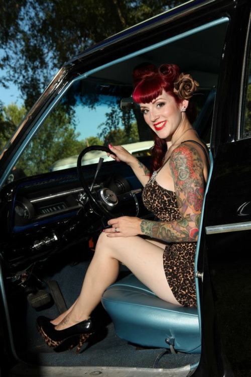 Hotrod Pinup #girl #stockings #hotrods #tattoos