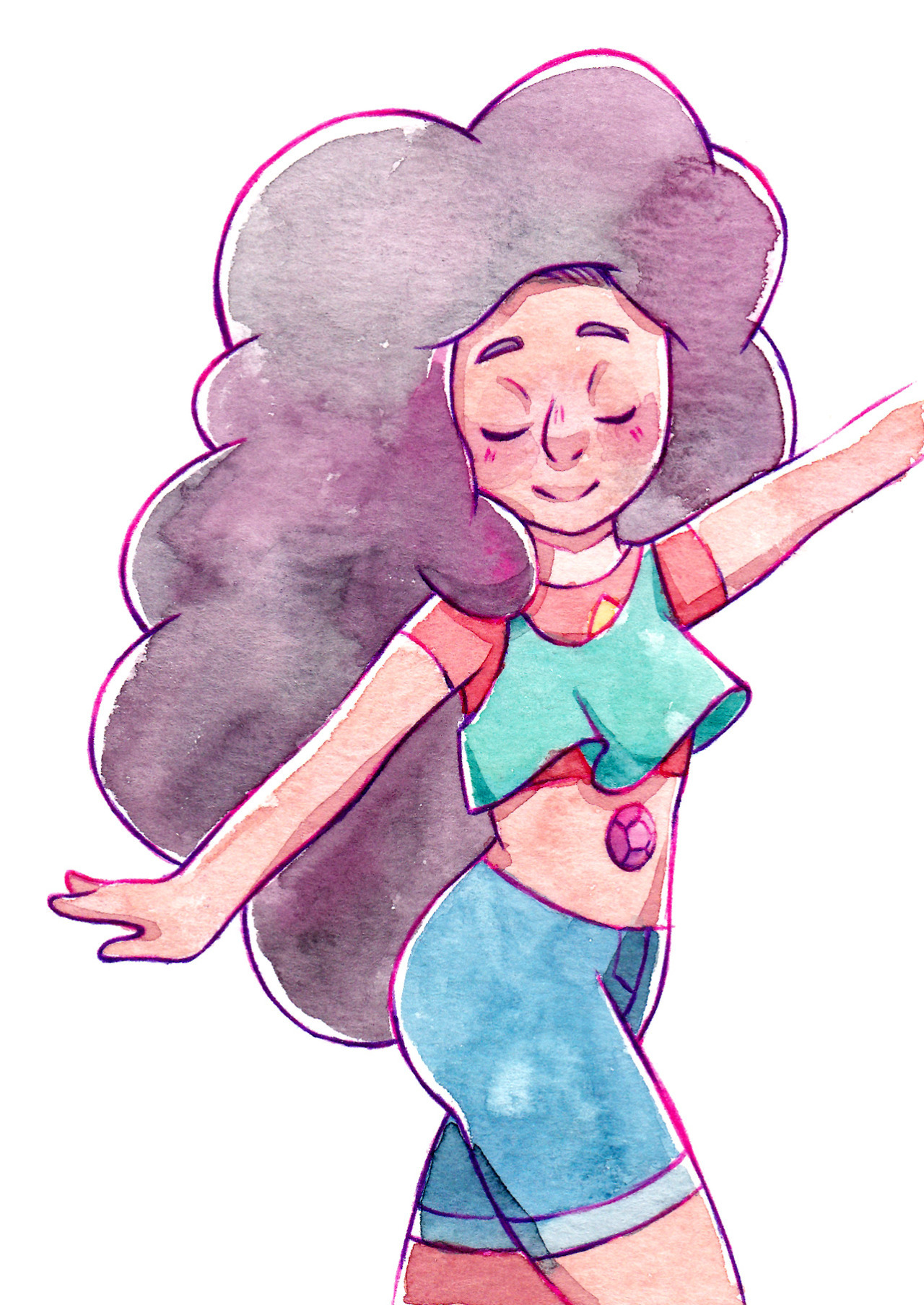 Made some Stevonnie fan art last month to test out my new watercolors. Also tried to ink with a ballpoint pen instead of black fineliners. I love how the colors turned out! :D