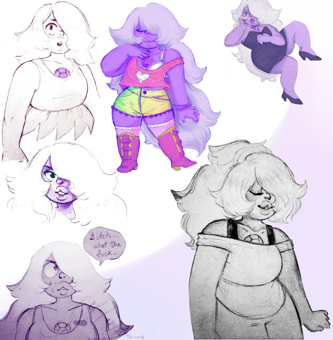 I drew some Ames chilling because it’s the most chilling thing to do… plus Amethyst with semi long hair because why not?? Okay they’re not all chilling but