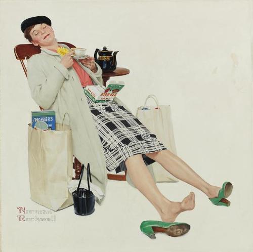 Norman Rockwell (1894 - 1978) Woman Relaxing With Tea After...