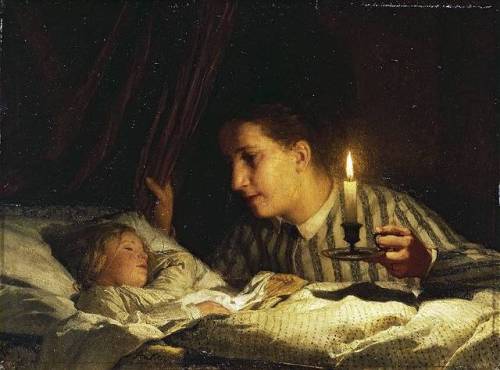 artist-anker - Young mother contemplating her sleeping child in...